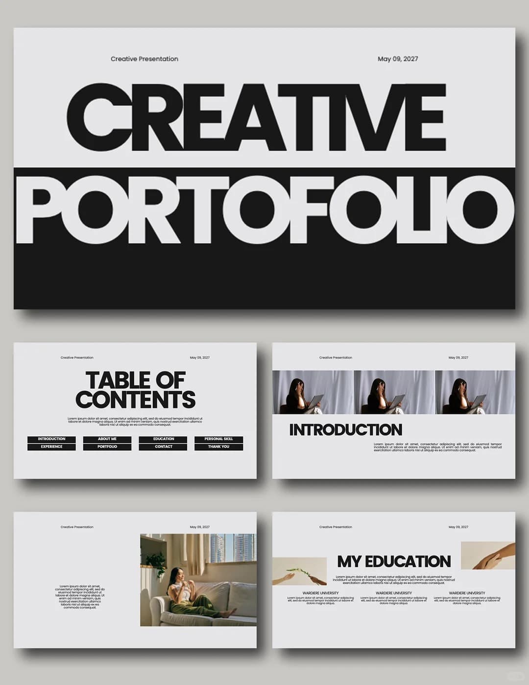 Bold Black & White Portfolio PowerPoint template preview