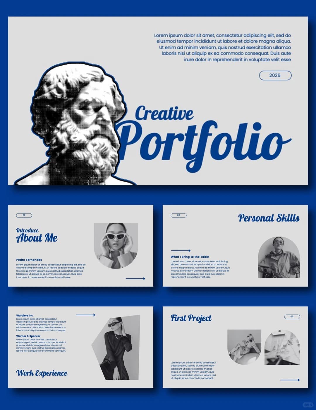 Classical Bust Portfolio PowerPoint template preview