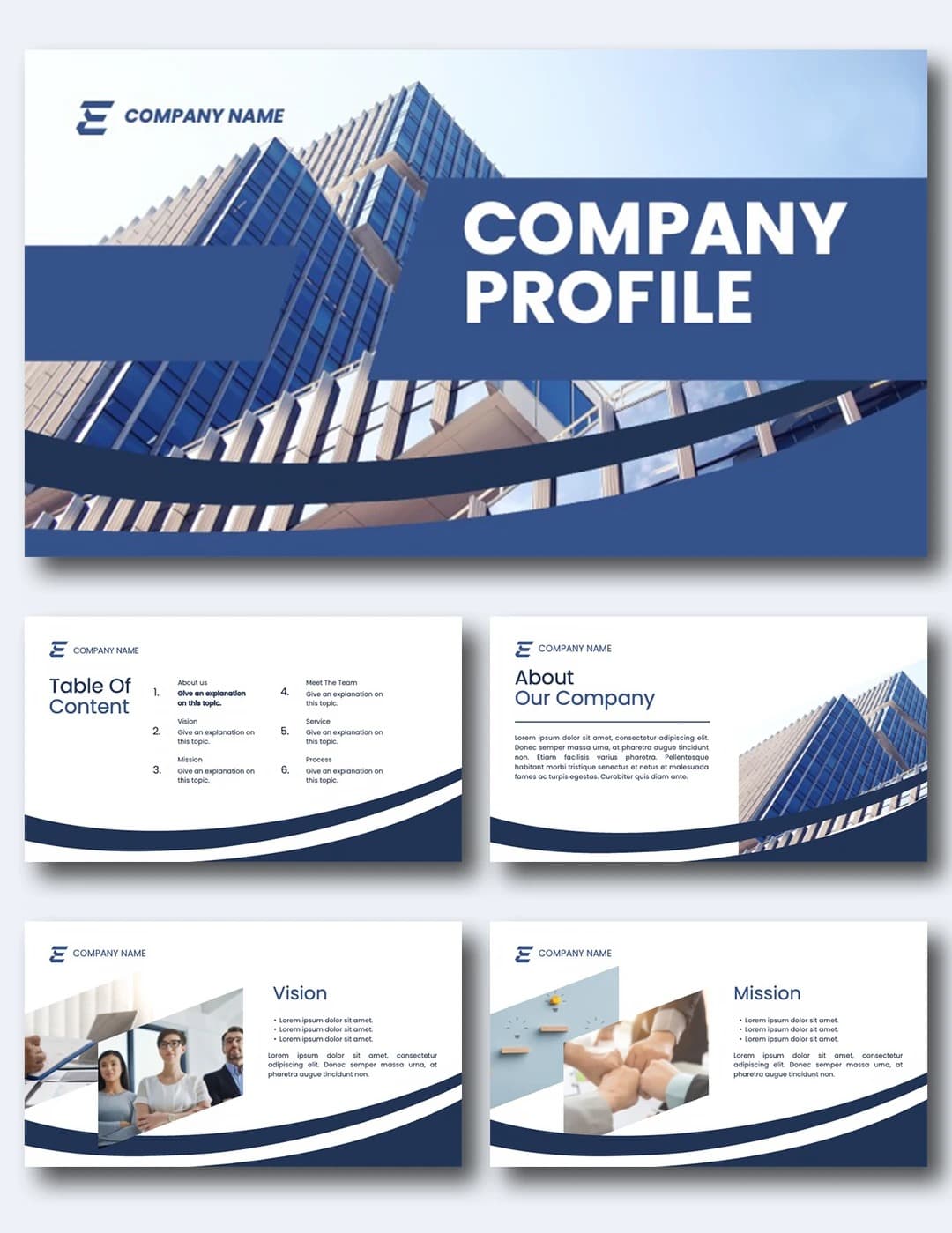 Blue Wave Company Profile PowerPoint template preview