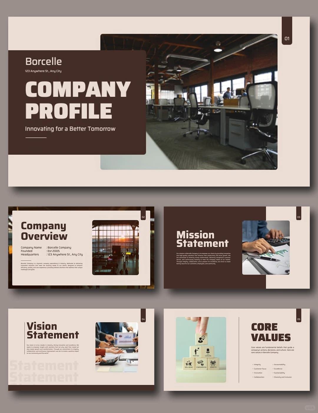 Warm Brown Company Profile PowerPoint template preview