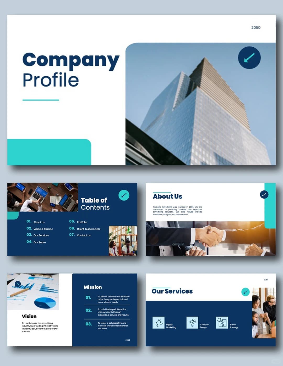 Navy & Teal Profile PowerPoint template preview