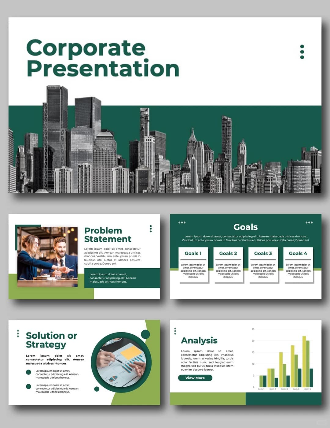 White & Green Corporate PowerPoint template preview