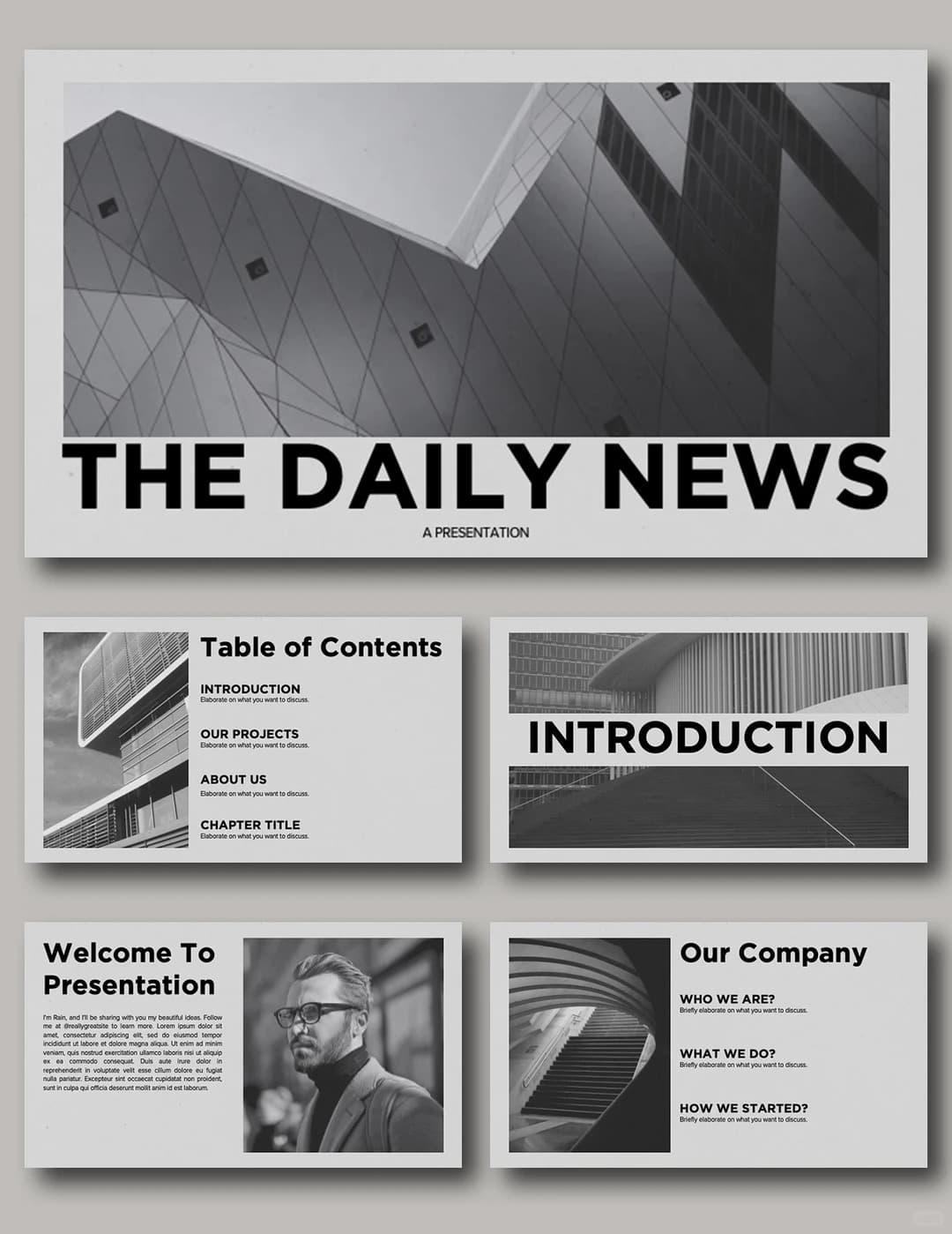Editorial Monochrome PowerPoint template preview