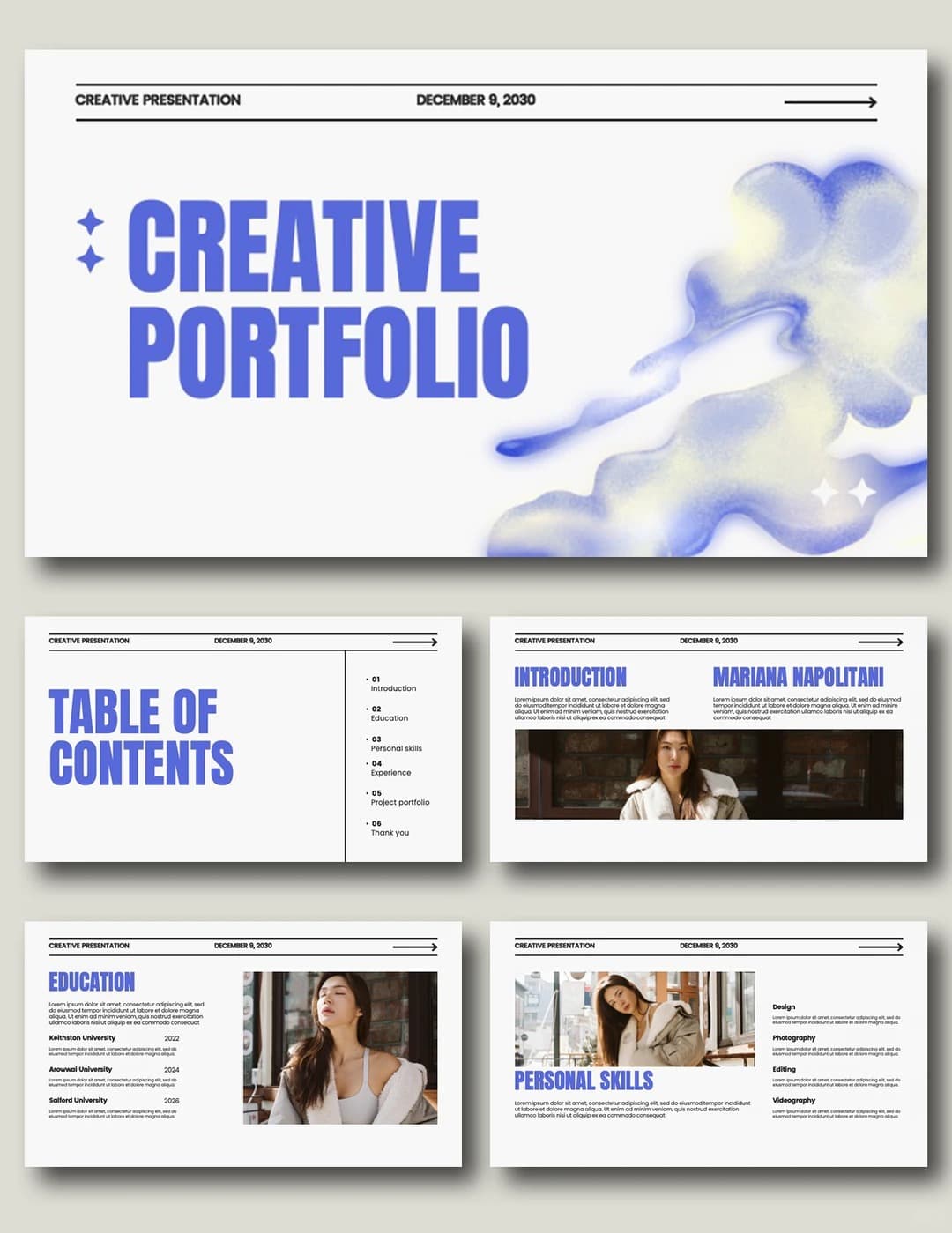 Blue Watercolor Portfolio PowerPoint template preview
